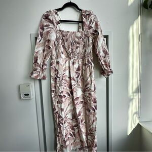 House of Harlow 1960 Pink Floral Puff Sleeve Linen Dress